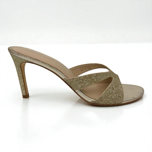 STEWART WEITZMAN Mariposa 80 Heeled Glitter Sandal In Platino NEW - Picture 1 of 14